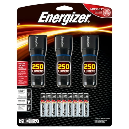 Energizer Metal LED AAA Flashlight 3pk, Vision HD Performance Light, 250 Lumens (Batteries (Best Battery For Flashlight)