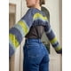 thumbnail image 4 of VISgogo, suéter de punto a la moda para mujer, Tops cortos de manga larga de Color a rayas en contraste, jerséis salvajes informales de primavera VISgogo  moda, 4 of 9