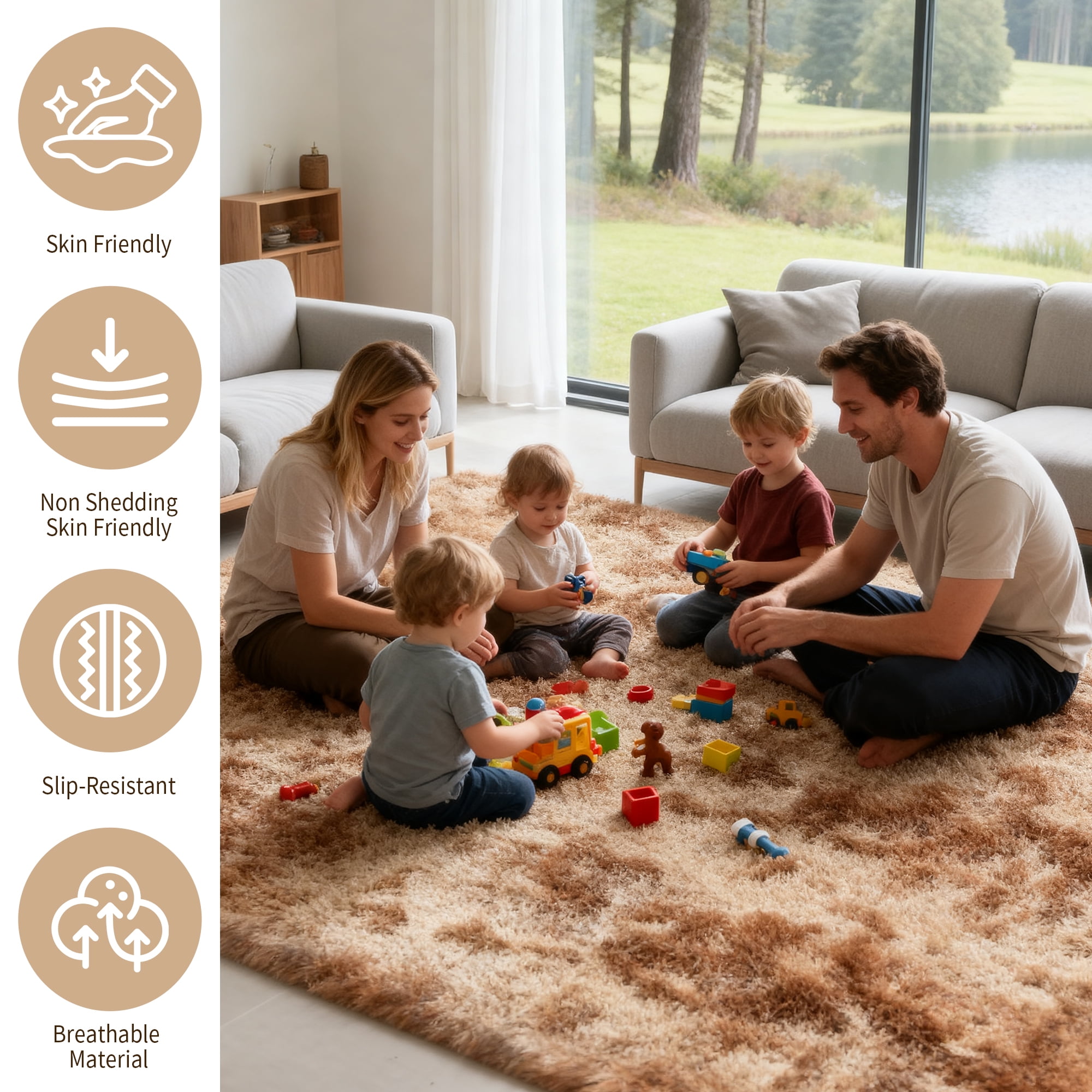 CozyDesg 5ft x 8ft Area Rugs, Soft Fluffy Area Rugs Floor Mat Floor Rugs for Living Room Bedroom Modern Decor Carpet, Camel