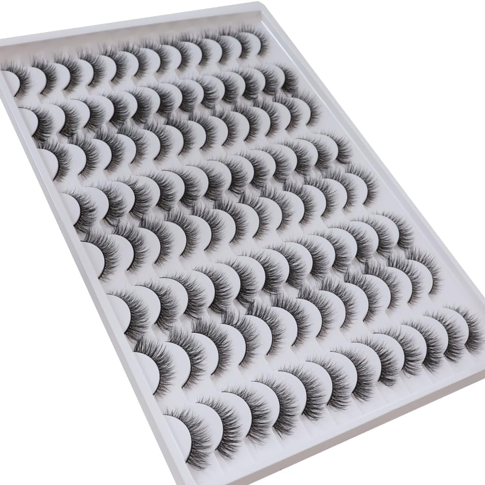False Eyelashes 48 Pairs Faux Mink Lashes 14mm Wispy Lashes 3D Fluffy Cat Eye Lashes Pack Bulk Wholesale Strip Lashes