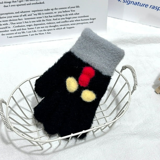 Guantes para niños, cálidos, de invierno, con forro polar, gruesos, de cinco dedos, multidedos, para niñas, de dedos completos, resistentes al frío