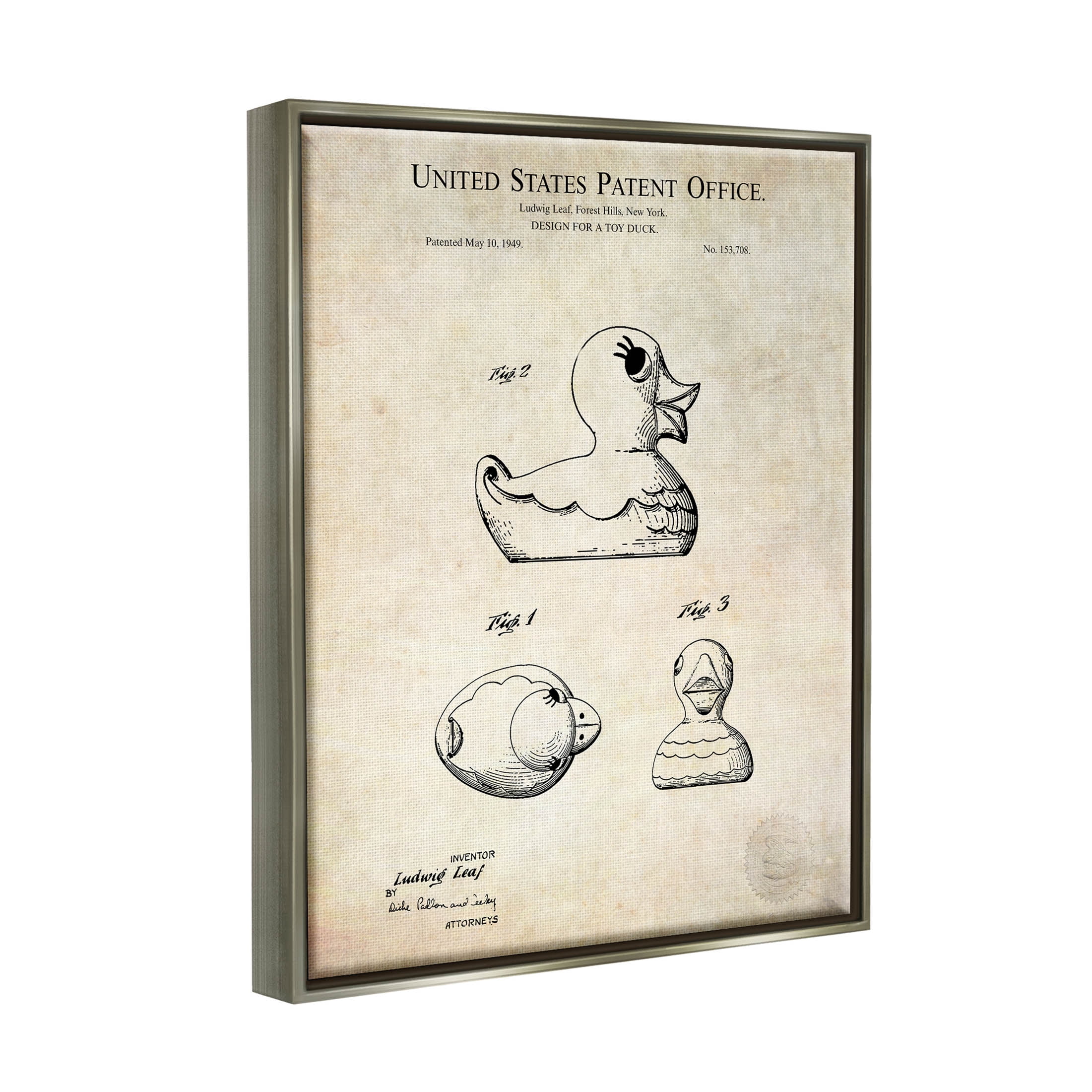 Stupell Industries Vintage Toy Duck Diagram Graphic Art Luster Gray Floating Framed Canvas Print Wall Art, Design by Karl Hronek