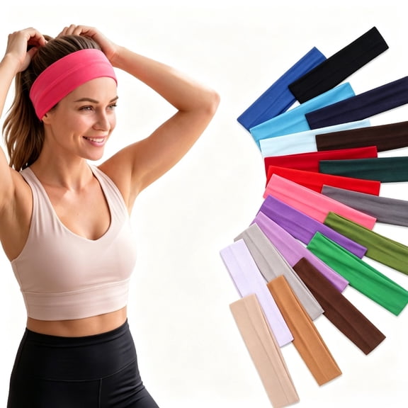 20 Pack Women Non Slip Sports Headbands, Multi-Color Soft Cotton Elastic Sweat Headbands, Fashion Hair Accessories for Yoga, Workout, Running