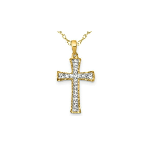 1/10 Carat (Ctw) Diamond Cross Pendant Necklace in 14K Yellow Gold with Chain for Women