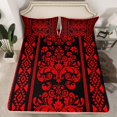 thumbnail image 1 of Erosebridal Rde Damask Flower Fitted Sheet Set Queen, Retro Boho Bedding Queen Size, Mandala Hippie Decor, 3-Piece,（No Top Sheet）, 1 of 6