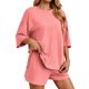 thumbnail image 2 of Conjunto deportivo para mujer: camiseta de cuello redondo y pantalones cortos deportivos. Poliéster transpirable. Lavable a máquina. Primavera/verano. XS-XXXXL., 2 of 8