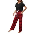 thumbnail image 4 of Plus Size Pajamas Sets for Women Long/Short Sleeve Crewneck Tops with Loose Plaid Long Pants Lounge Sets Sleepwear, 4 of 7