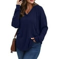thumbnail image 3 of ZQGJB Lightweight Hoodies for Women Casual Fall Long Sleeve Drawstring V Neck Hooded Pullover Sweatshirts Trendy Solid Color Athletic Tunic T-Shirts Tops Blue M, 3 of 6