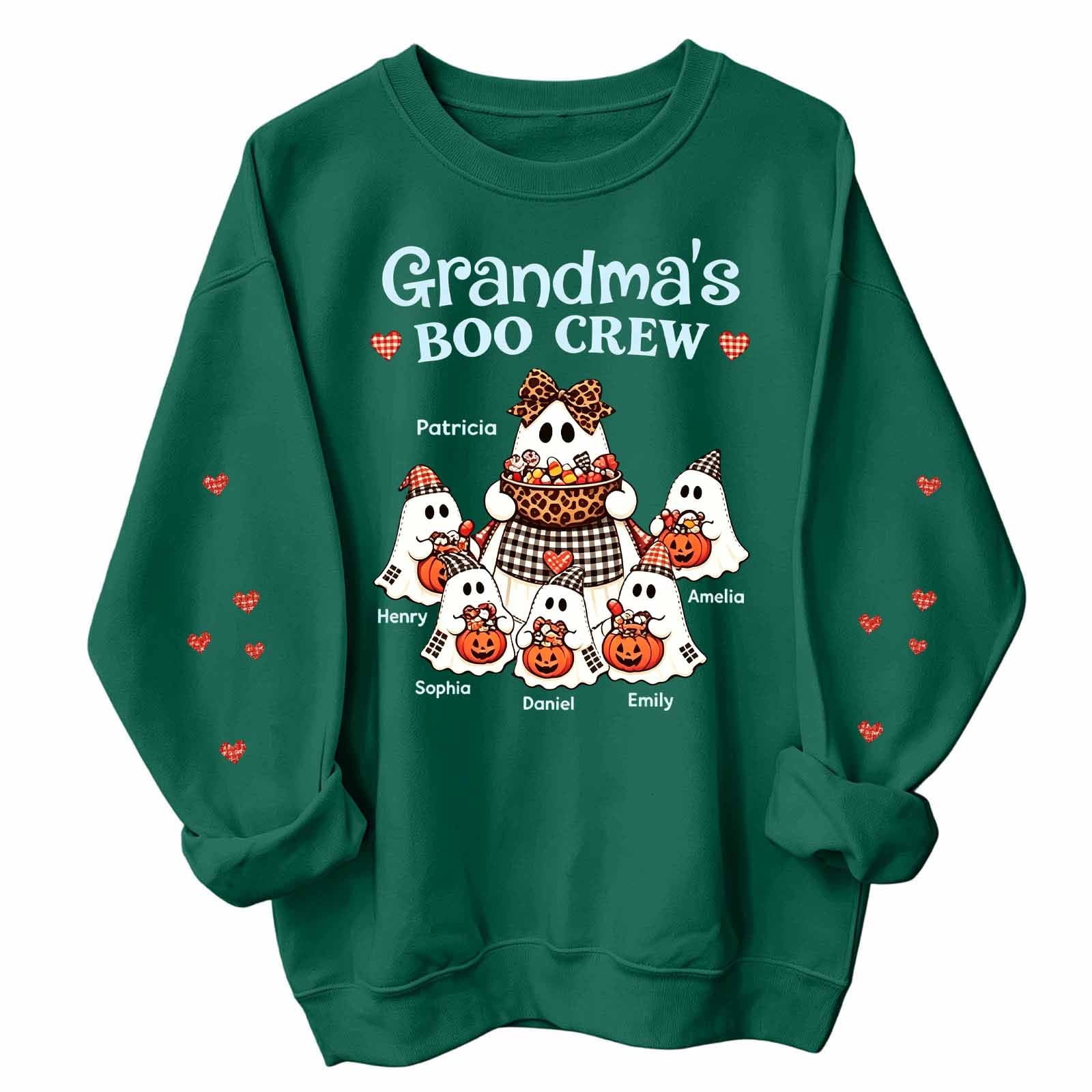 WEIWEN Grandma’s Boo Crew Halloween Sweatshirt for Women Cute Ghost Pumpkin Ptinted Going Out Tops for Women Grandma Sweaters Dressy Casual Womens Fall Outfits Women s Clothing M