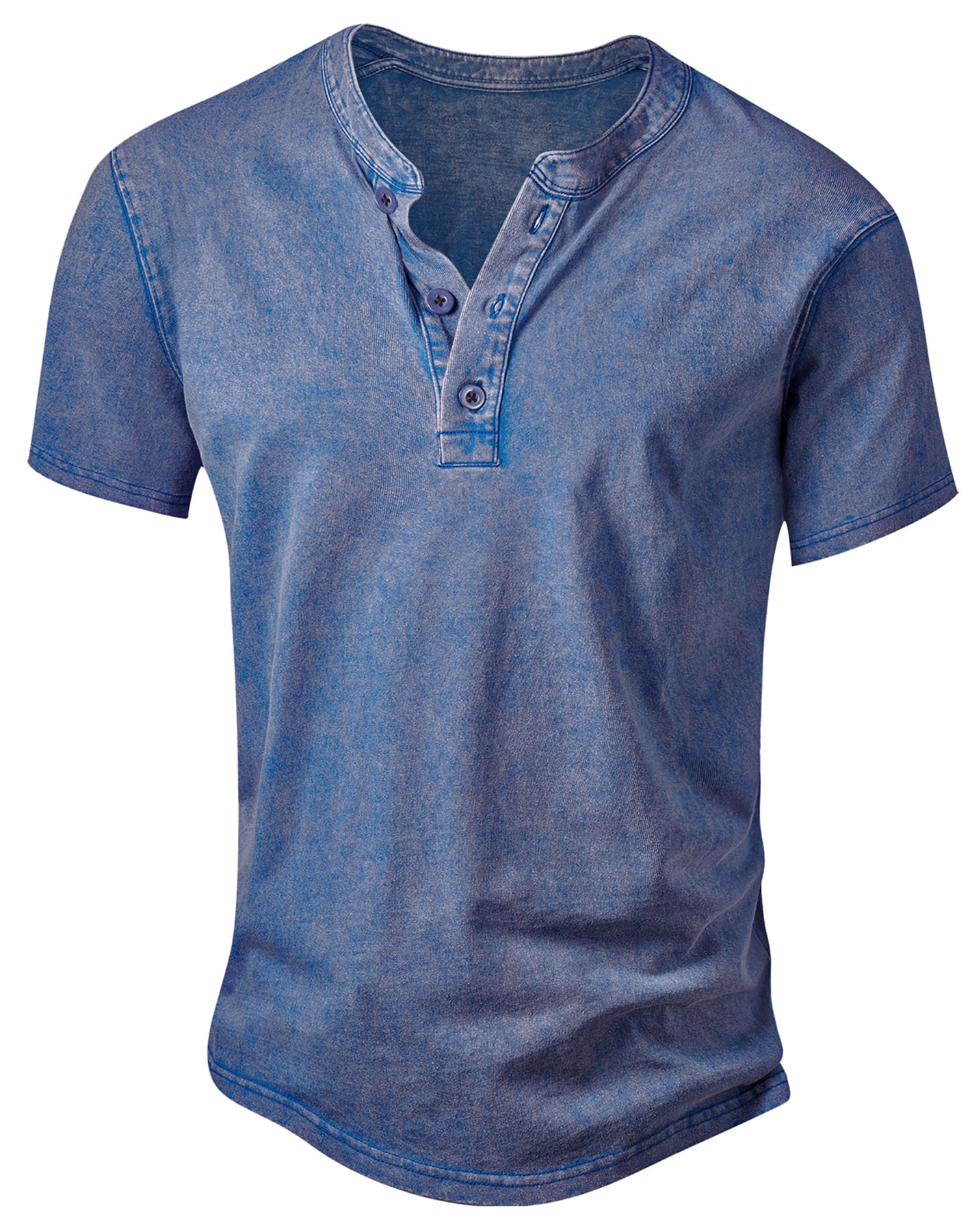 Iceglad Mens Distressed Henley Shirts Retro Short Sleeve Cotton Tee Shirts Casual Button Down Washed T-Shirts