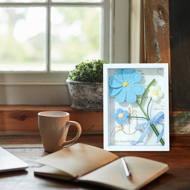 Handmade Knitted Flower Photo Frame Wooden Desktop Ornament Decorative For Home