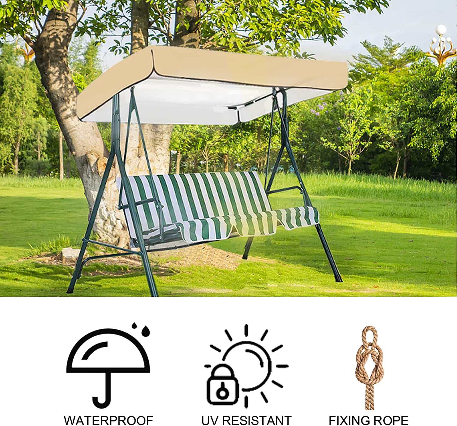 Patio Garden Outdoor 2 and 3 Seater Waterproof Hammock Cover Top for Leisure Universal Replacement Canopy for Garden Swing Chair Reading UV Protection Picnics