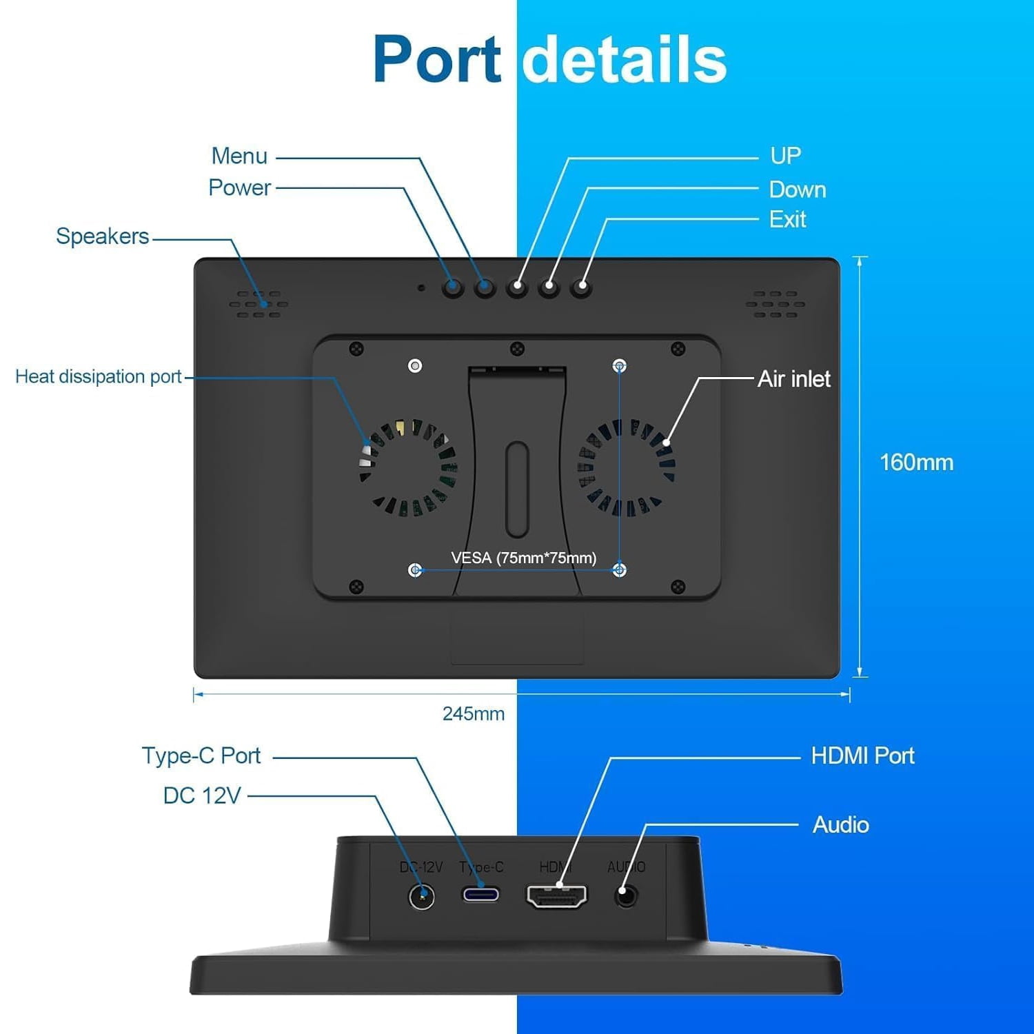 HOWENS 10.1 inch IPS Portable Monitor for Raspberry Pi 1280x800 16:10, 1000:1 Contrast 300 Nit High Brightness 60Hz Small HDMI Screen with 3.5mm Headphone Jack - Second Display for Laptop PC Phone