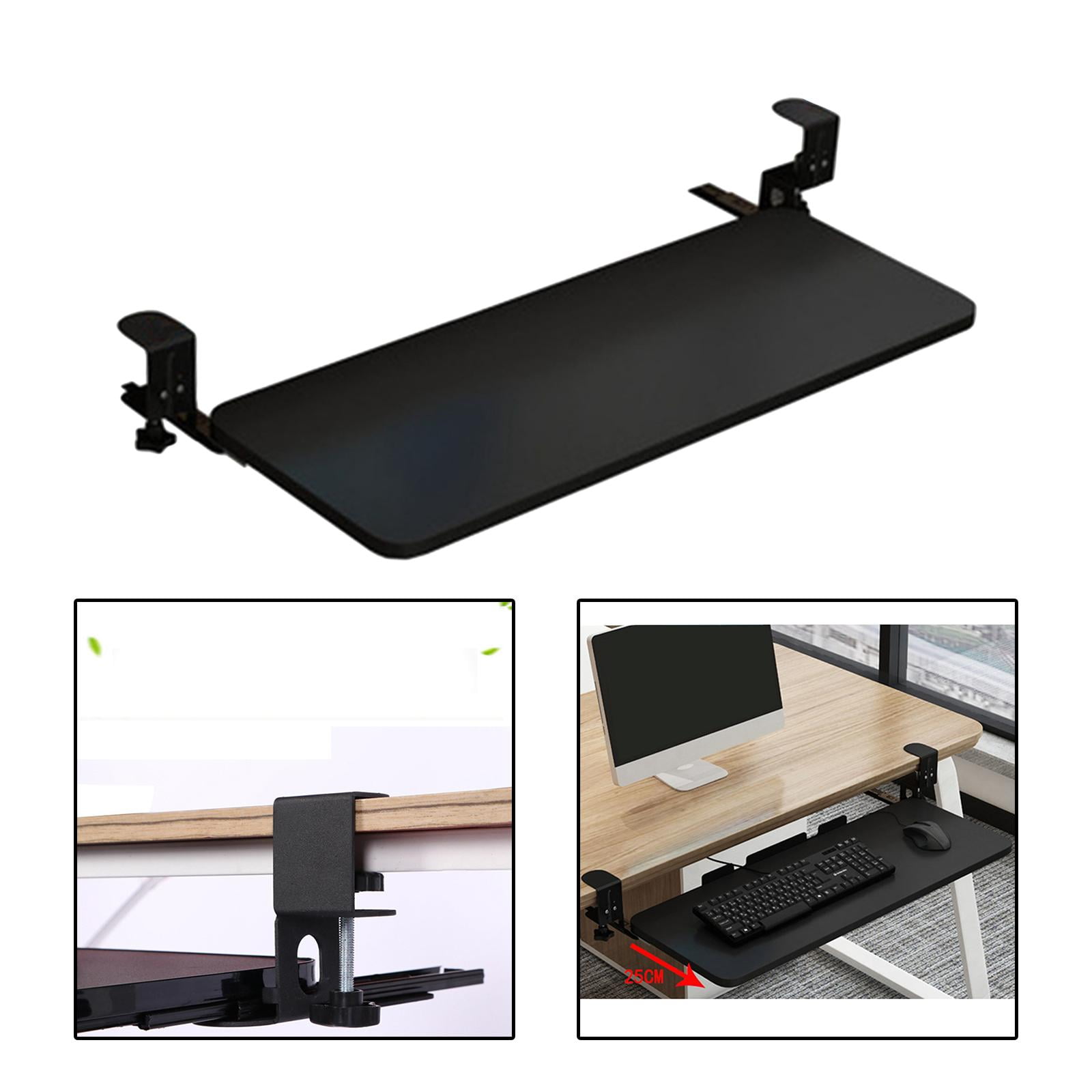 Large Keyboard Tray under Computer Table Clamp Mount Pull Out Platform Ergonomic adjustable Comfortable Stand Bracket for Laptop Black