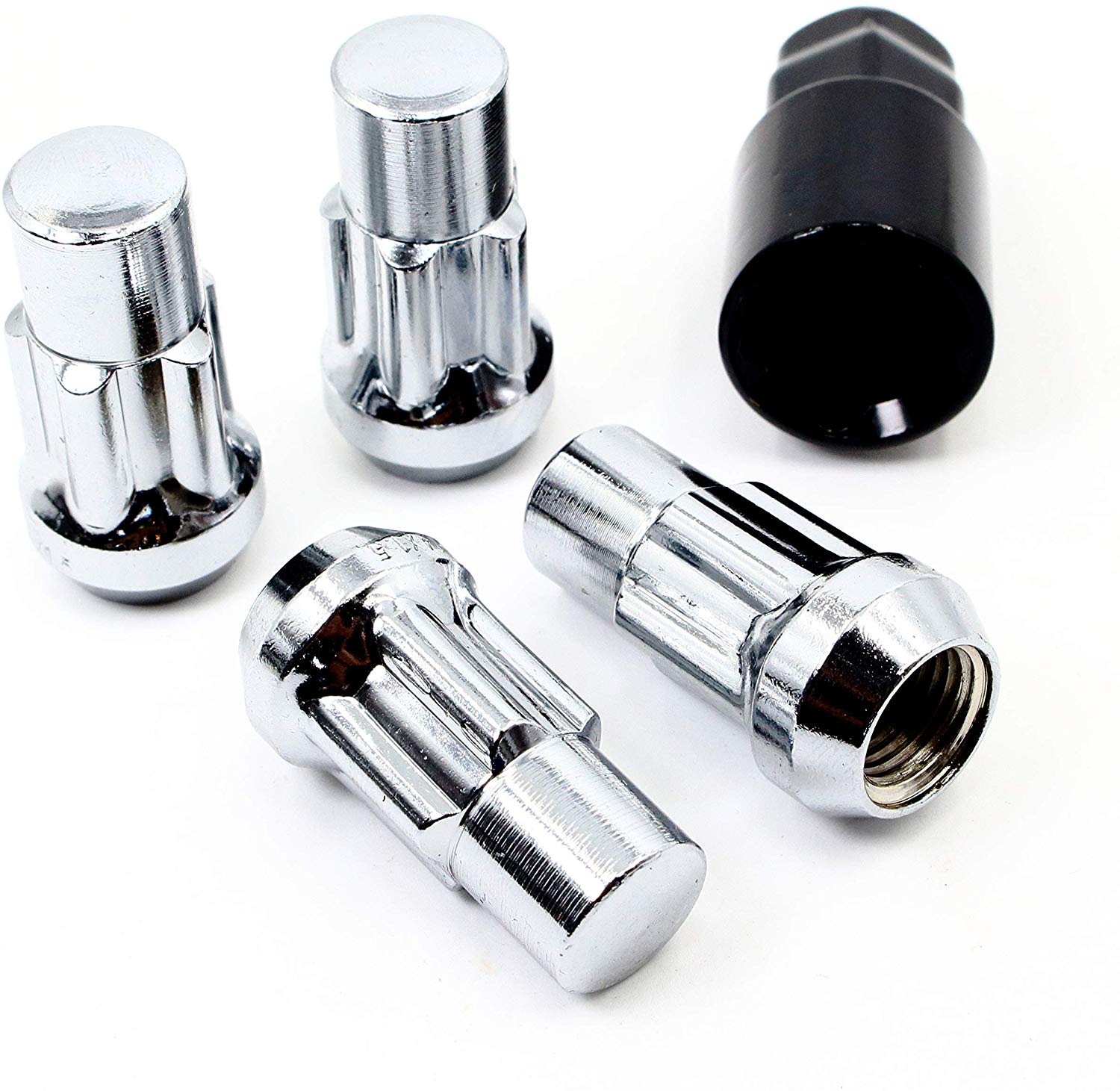 Set of 4 Veritek 14x2.0mm 1.75 Inch Black Acorn Bulge Tuner Socket Style Wheel Locks for Aftermarket Custom Wheels Ford Lincoln SUV Truck