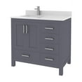 thumbnail image 3 of Ayna Decors Rooh 36 in Charcoal Grey Bathroom Vanity Set with White Quartz Countertop and Brass Faucet | Pop-Up Drain and P-Trap Included | Brushed Nickel Hardware | AVR36CG3022, 3 of 10