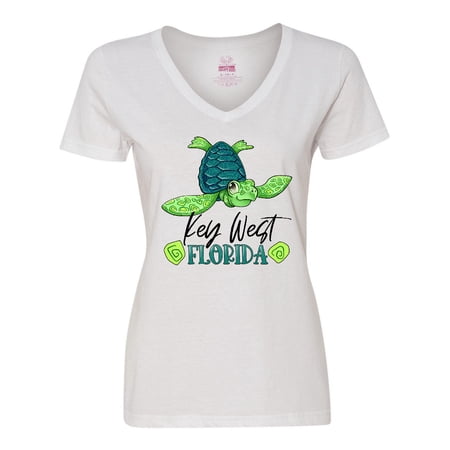 Inktastic Key West Florida Happy Sea Turtle Women s V-Neck T-Shirt
