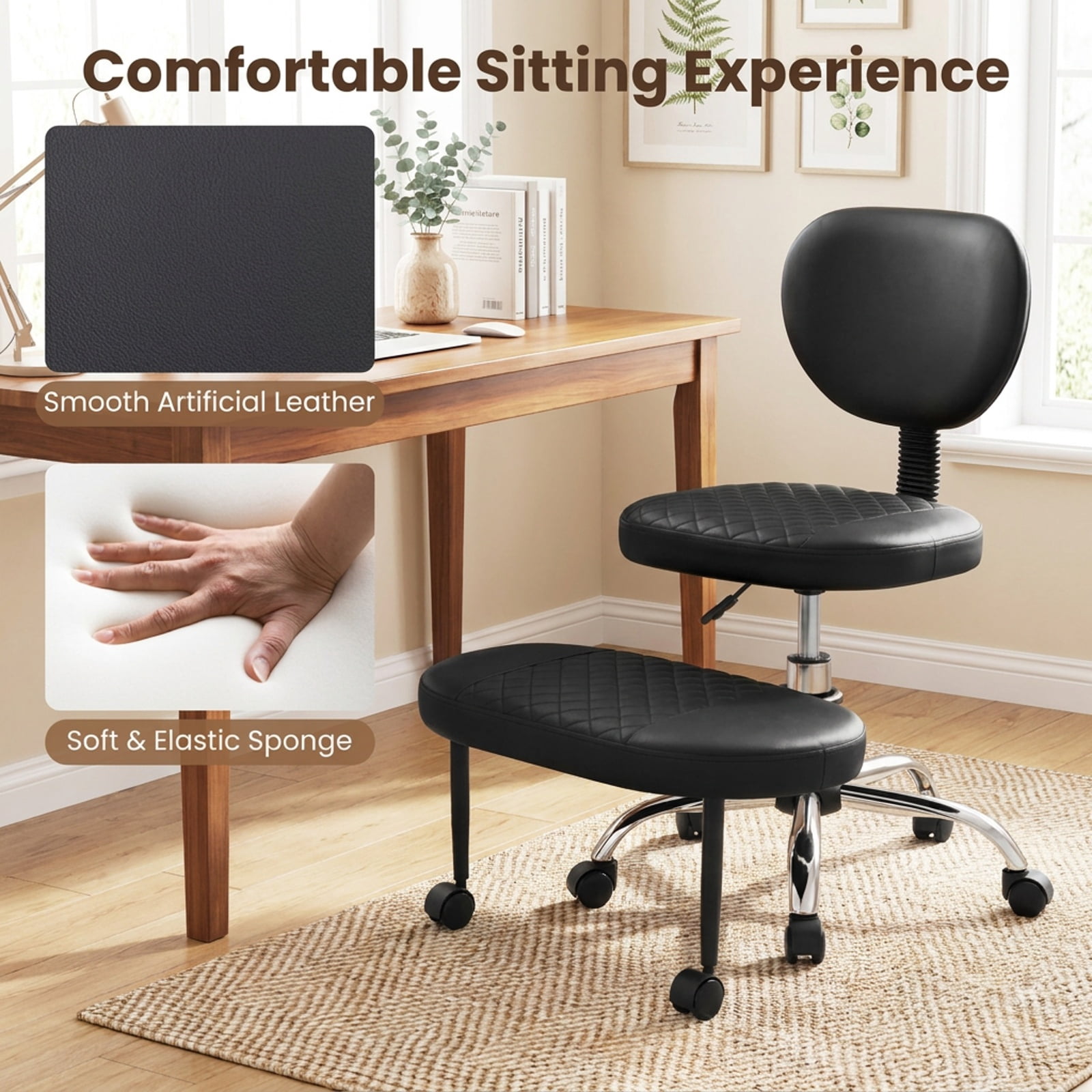 Furnibear Ergonomic Cross Legged Office Chair with Height-Adjustable Seat for Home Office Study Desk Computer Task, Black