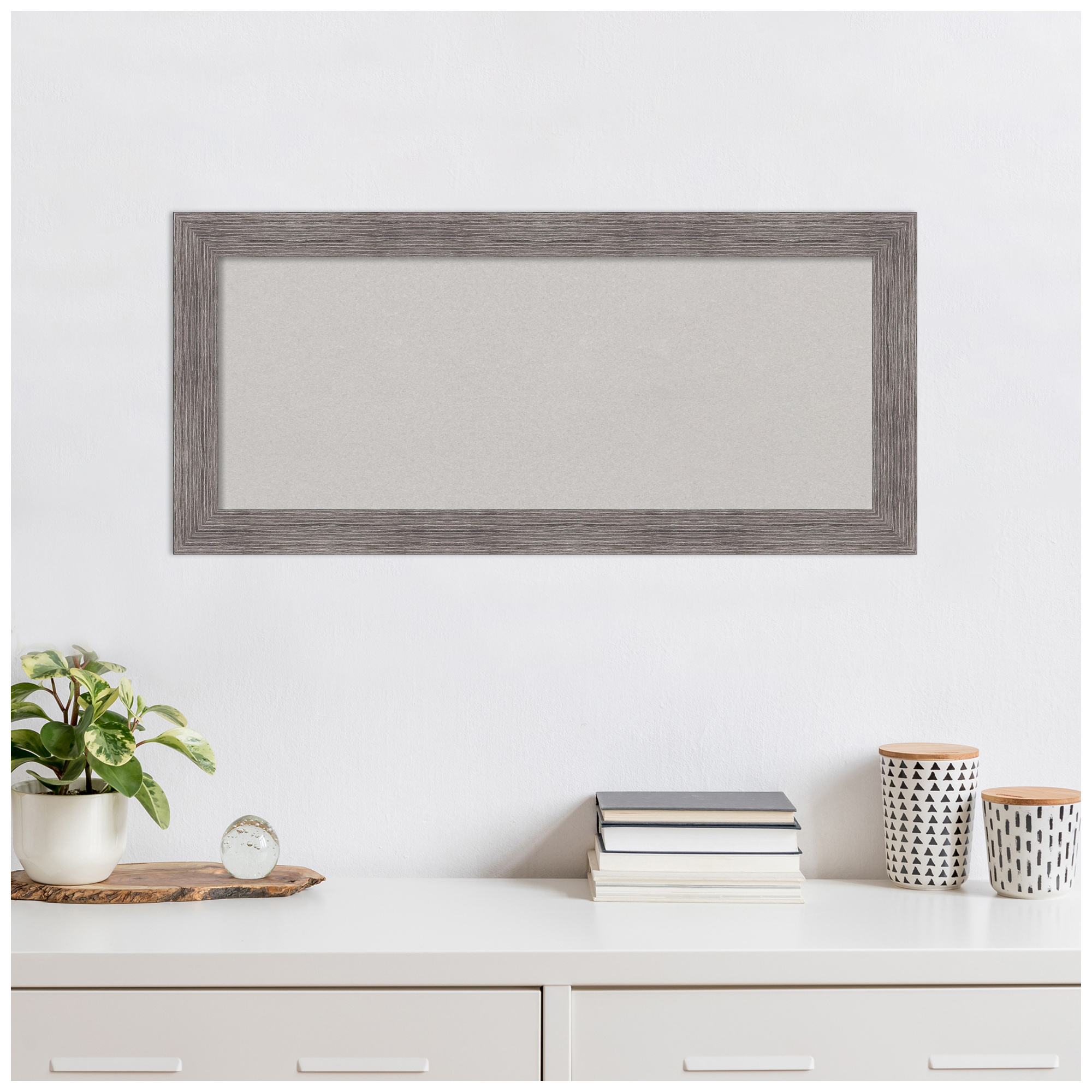 Amanti Art Grey Cork Board Framed Pinstripe Plank Grey Narrow Bulletin Board 33 in. x 15 in.