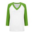 thumbnail image 6 of Womens V Neck T Shirt, 3/4 Sleeve Shirts for Women Fall Plus Size Casual Color Patchwork Raglan Sleeve Tees Tops, 6 of 6