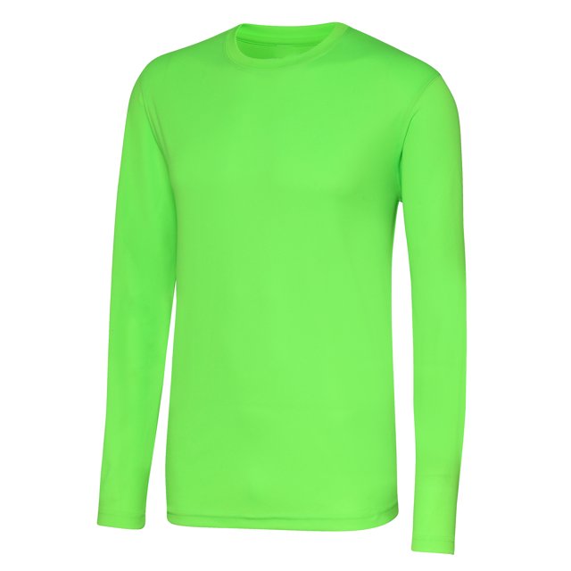 Just Cool - Camiseta deportiva transpirable tecnología Neoteric™ de manga larga para hombre - Running/Gym/Deporte (Verde eléctrico)