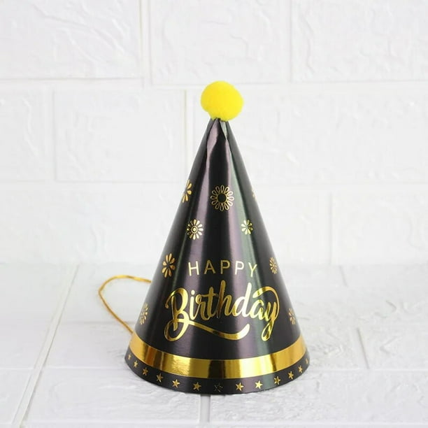 Sombrero de cumpleaños para niño y niña, gorro de cono de papel, gorros de bola con purpurina dorada con pompones, decoraciones para fiesta de Baby Shower