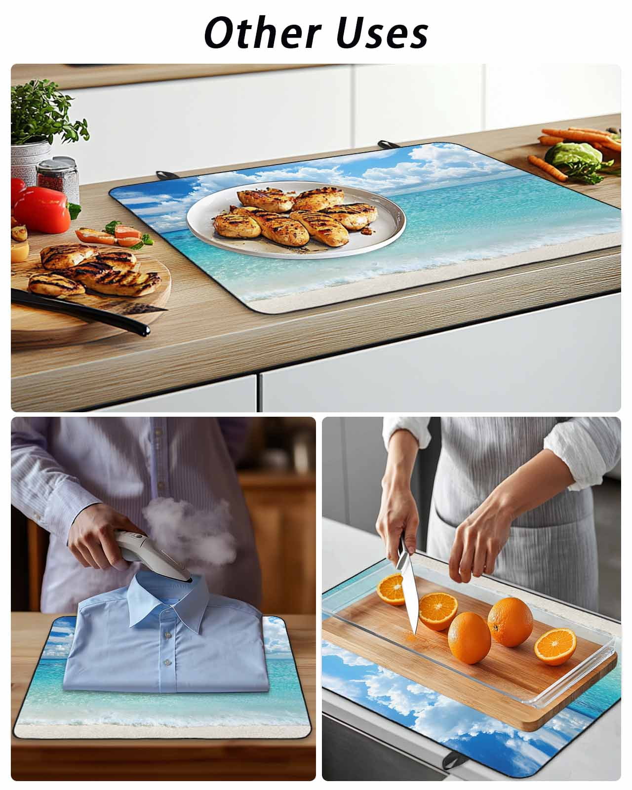 Stove Top Covers for Electric Stove, Ocean Blue Glass Stovetop Cover Protector, Beach Nature Coast Sea Shore Sky Seawater Induction Cooktop Protector Oven Mat for Kitchen Countertop 24"x21"