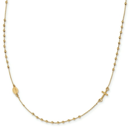 rosary necklace cross 14k yellow gold bead religious charm chain pendant station inch gifts 16in sideways italian