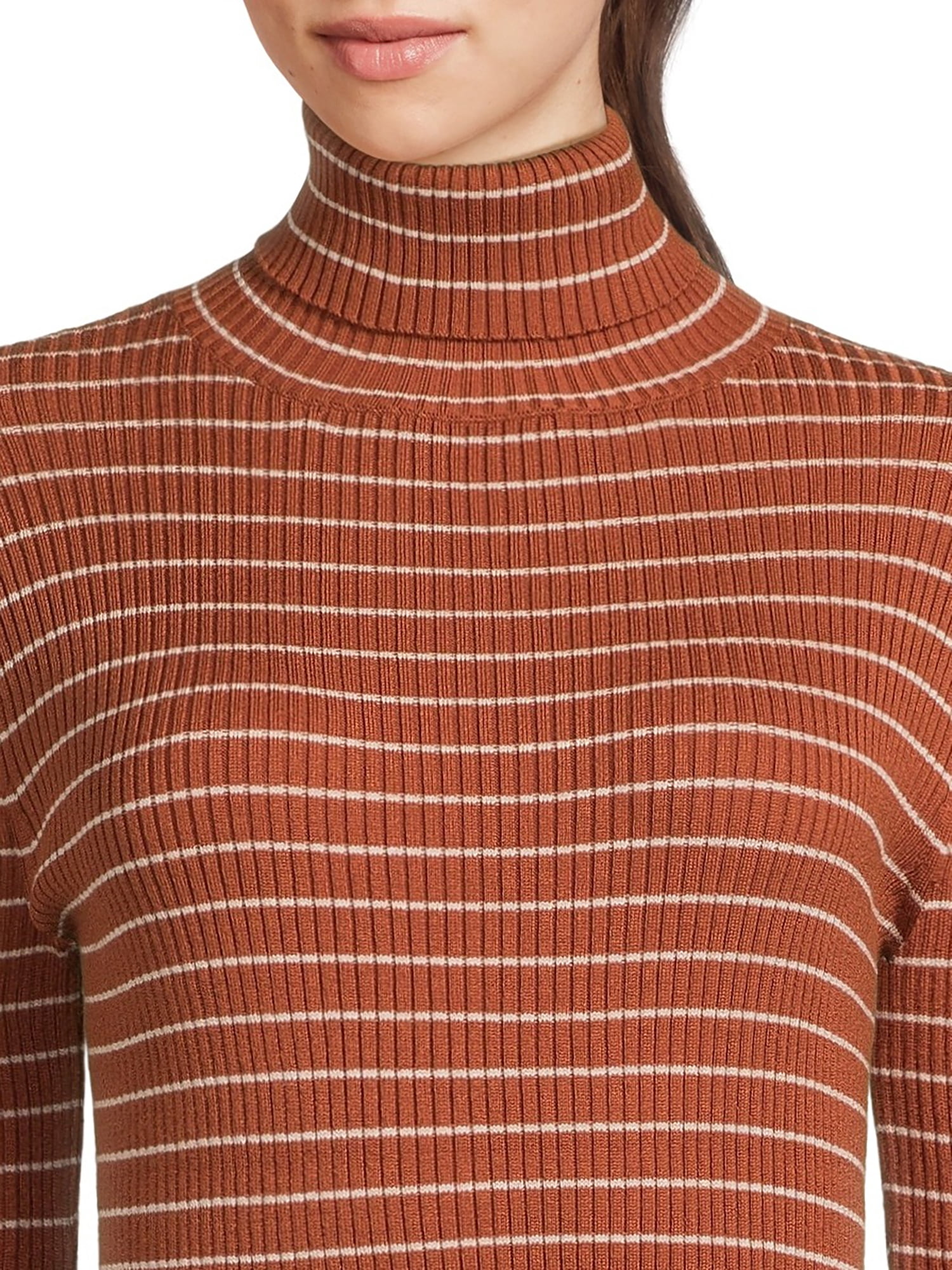 Time and Tru Women's Striped Ribbed Turtleneck, Sizes XS-XXXL