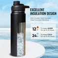 thumbnail image 2 of Fusion 24 oz Insulated Water Bottle with Handle, 304 Stainless Steel Water Bottles with Wide Mouth, Double Wall Vacuum Sports Water Bottle, BPA Free, Keep Cold and Hot, Black, 2 of 7