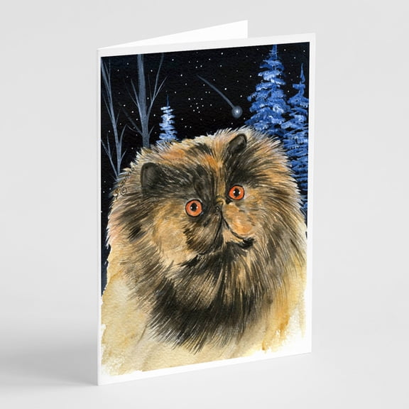 Caroline's Treasures Starry Night Persian Cat Brown Greeting Cards with Envelopes, 5" x 7" (8 Count)