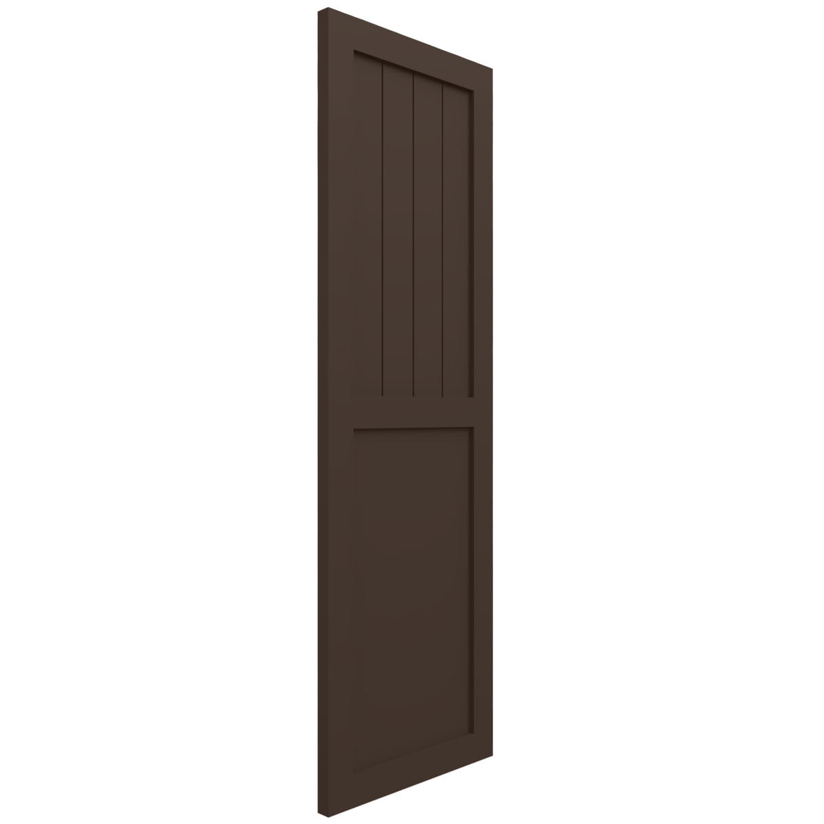 Ekena Millwork 18"W x 49"H True Fit PVC Farmhouse/Flat Panel Combination Fixed Mount Shutters, Raisin Brown (Per Pair - Hardware Not Included)