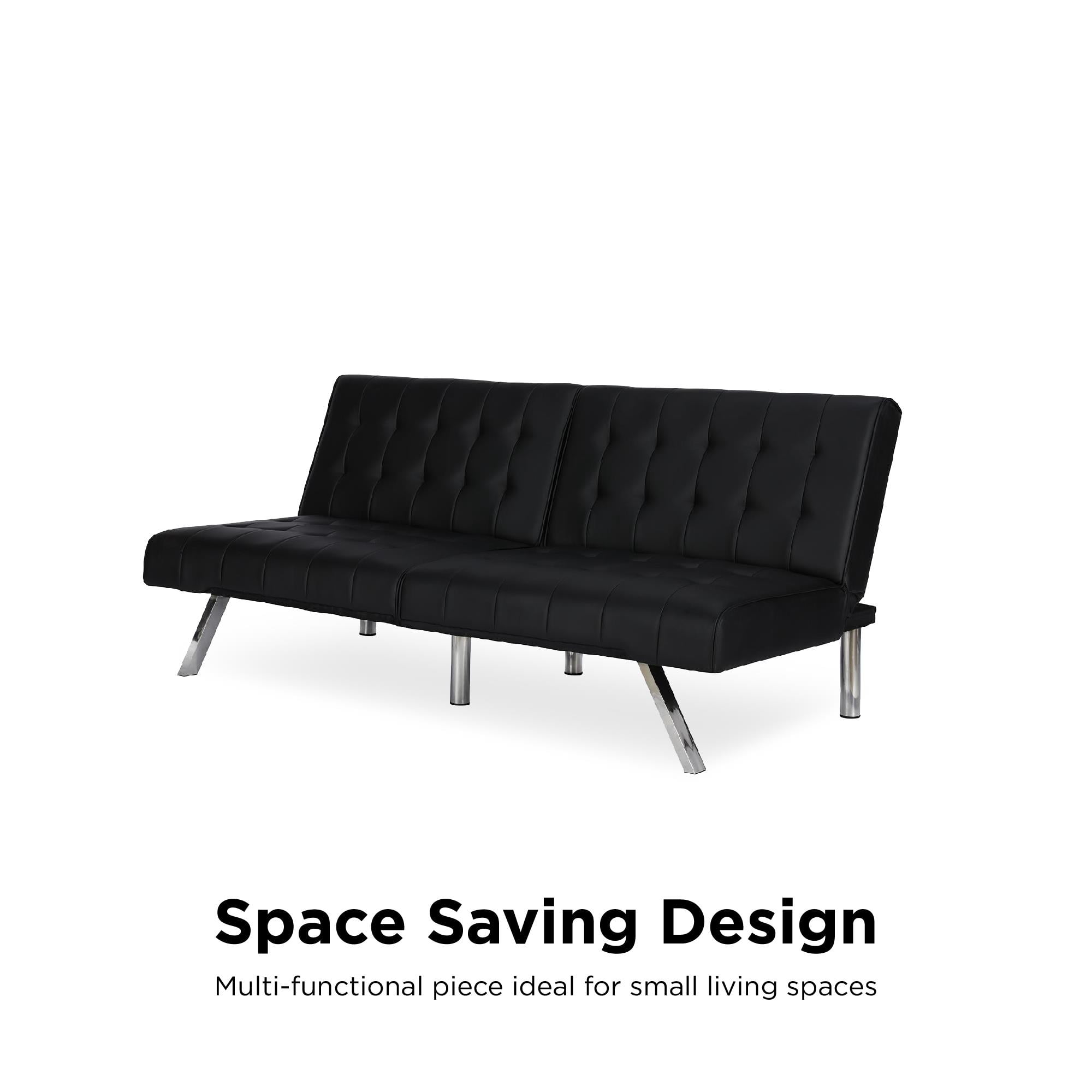 DHP Emily Convertible Futon, Black Faux Leather
