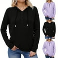 thumbnail image 2 of Gnshining Quarter Button Hoodies for Women Long Sleeve V Neck Drawstring Pullovers Fall Fashion Drawstring Loose Lightweight Sweatshirts, 2 of 5