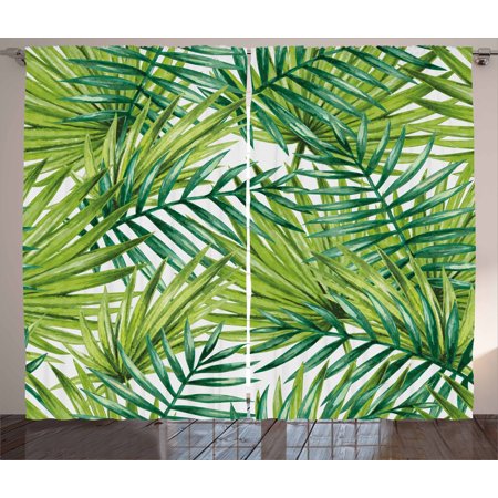 Colorful Bedroom Curtains Plant Curtains 2 Panels Set, Watercolor Tropical Palm Leaves Colorful Illustration Natural Feelings, Window Drapes for Living Room Bedroom, 108W X 63L Inches, Fern Green Lime Green, by Ambesonne ()