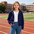 thumbnail image 3 of Resicozy Hoodies for Teen Girls Zip Up Long Sleeve Cropped Sweatshirts for Kids Cute Preppy Youth Trendy Fashion Back to School 5-15 Years Navy 140, 3 of 7