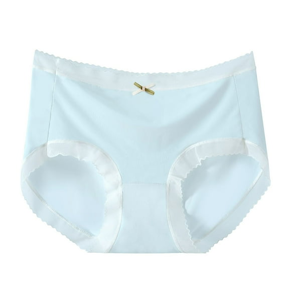 Sunvit-Panties Womens Cotton Mid-Waist Panties with Lace Trim - Light Blue, Size L, Breathable Daily Wear for All-Day Comfort