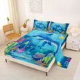 thumbnail image 2 of spefrowx Blue Cartoon Dolphin Bed Sheets for Kids, Coral Marine Sealife Full Size Sheets, 4pcs, 1 Flat Sheet, 1 Fitted Sheet and 2 Pillowcases, 2 of 5