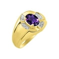 thumbnail image 4 of RYLOS Yellow Gold Plated Silver Ring 8X6MM Oval Gemstone &  Diamond Unisex Rings Amethyst February Birthstone Ring Size 8, 4 of 7