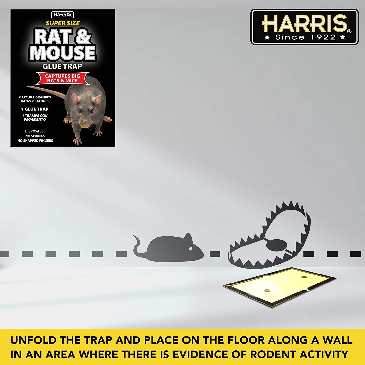 Harris Super Size Rat and Mouse Glue Trap, Extra Large Surface, Non Toxic, Ready to Use, No Bait Required 3PCK