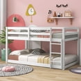 thumbnail image 2 of Twin Over Twin Floor Bunk Bed, UHOMEPRO Solid Wood Low Bunk Bed with Safety Rail, Ladder, Heavy Duty Bunk Beds, Space-Saving Bedroom Dorm Furniture, White, 2 of 13