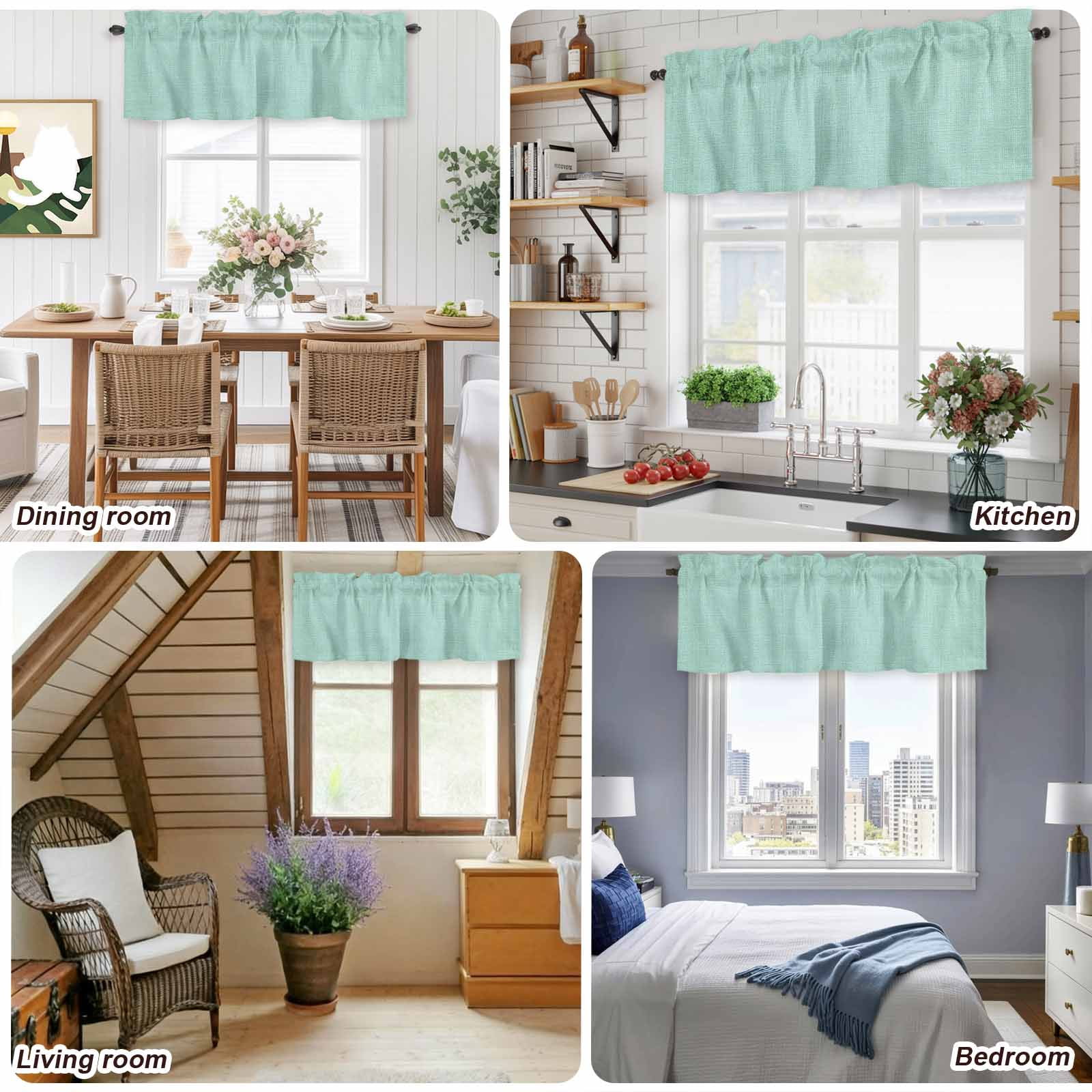Linen Mint Green Valances for Windows Farmhouse Kitchen Curtains Valances Rod Pocket Valance Curtains for Windows Modern Minimalist Pure Solid Color Window Valances for Bathroom Bedroom 60"x18"