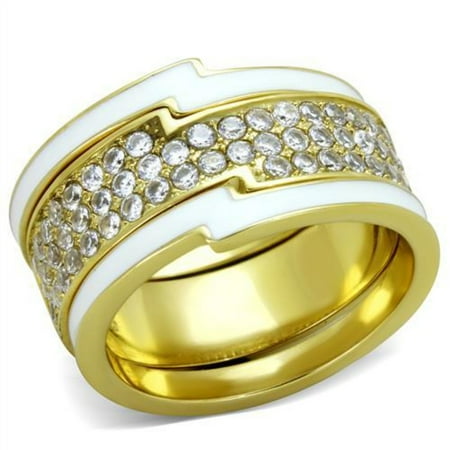 Luxe Jewelry Designs 3-Piece Women s Gold IP Stainless Steel Ring Set with Cubic Zirconia Size 5