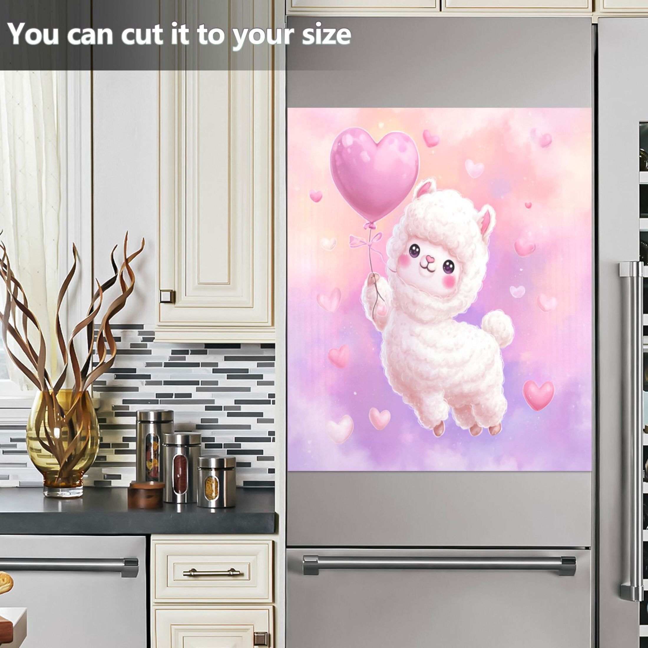 Dishwasher Magnetic Refrigerator Magnet Cover Sticker Home Decorative 23"x26" Kawaii White Alpaca