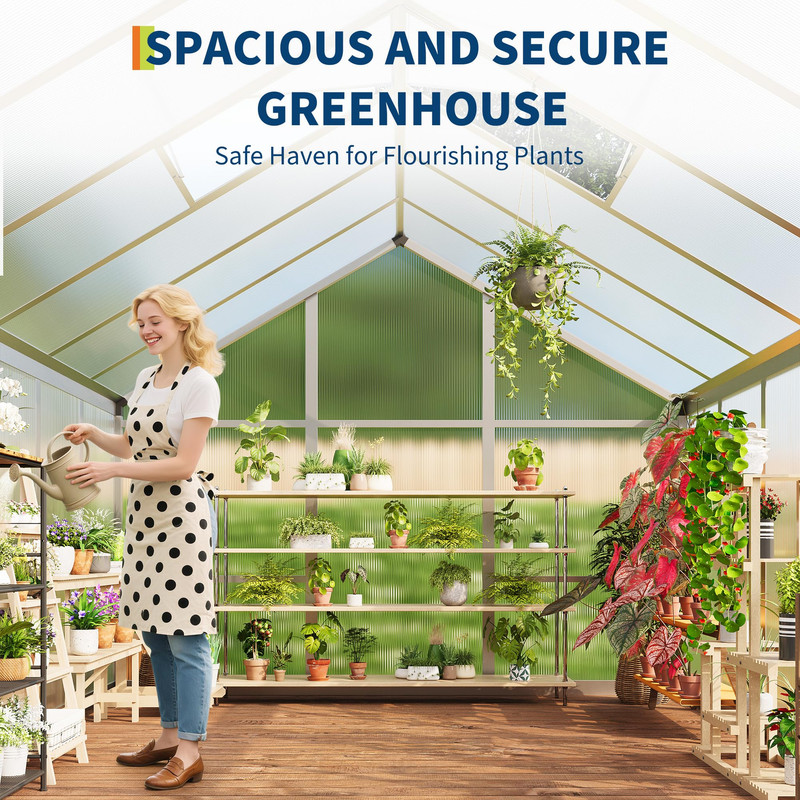 6×6FT Greenhouse, Walk in Greenhouses for Outdoors and Seasons Garden Planting, GreenHouses with Quick Setup Structure and Roof Vent, Polycarbonate Greenhouse with Enhanced Aluminum Frame, Silver