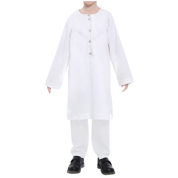 Odeerbi 4-13 Años Niños Albornoz Musulmán Con Pantalones Largos Conjunto Trajes Musulmanes Albornoz Árabe Manga Larga Camisa Larga Conjuntos Albornoz