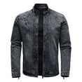 thumbnail image 2 of Holloyiver Men's Fall/Winter Fashion Fleece Denim Jacket Stretch Washed Denim Top Jacket Black, 2 of 5