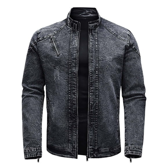 Babysbule Mens Winter Coats Clearance Men's Fall/Winter Fashion Fleece Denim Jacket Stretch Washed Denim Top Jacket