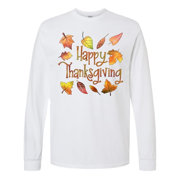 Inktastic Happy Thanksgiving Fall Leaves in Autumn Colors Long Sleeve T-Shirt