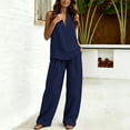 thumbnail image 5 of Summer Two Piece Sets for Women Sleeveless Halter Neck Tank Top Wide Leg Pants Matching Set Casual Linen Lounge Outfits with Pockets, 5 of 9